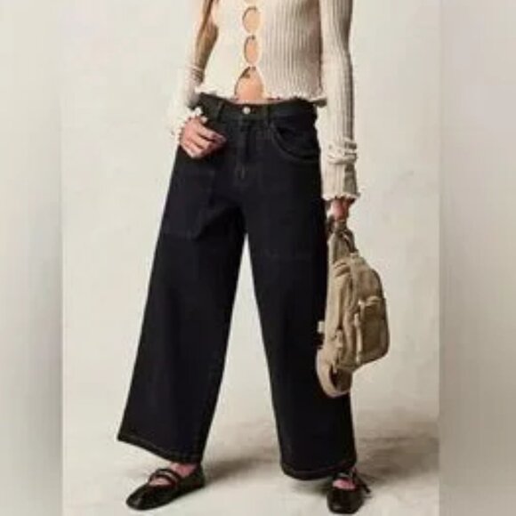 Free People We the Free Piper Mid Rise Crop Wide Leg Jeans NWT Size 26 - Picture 1 of 12